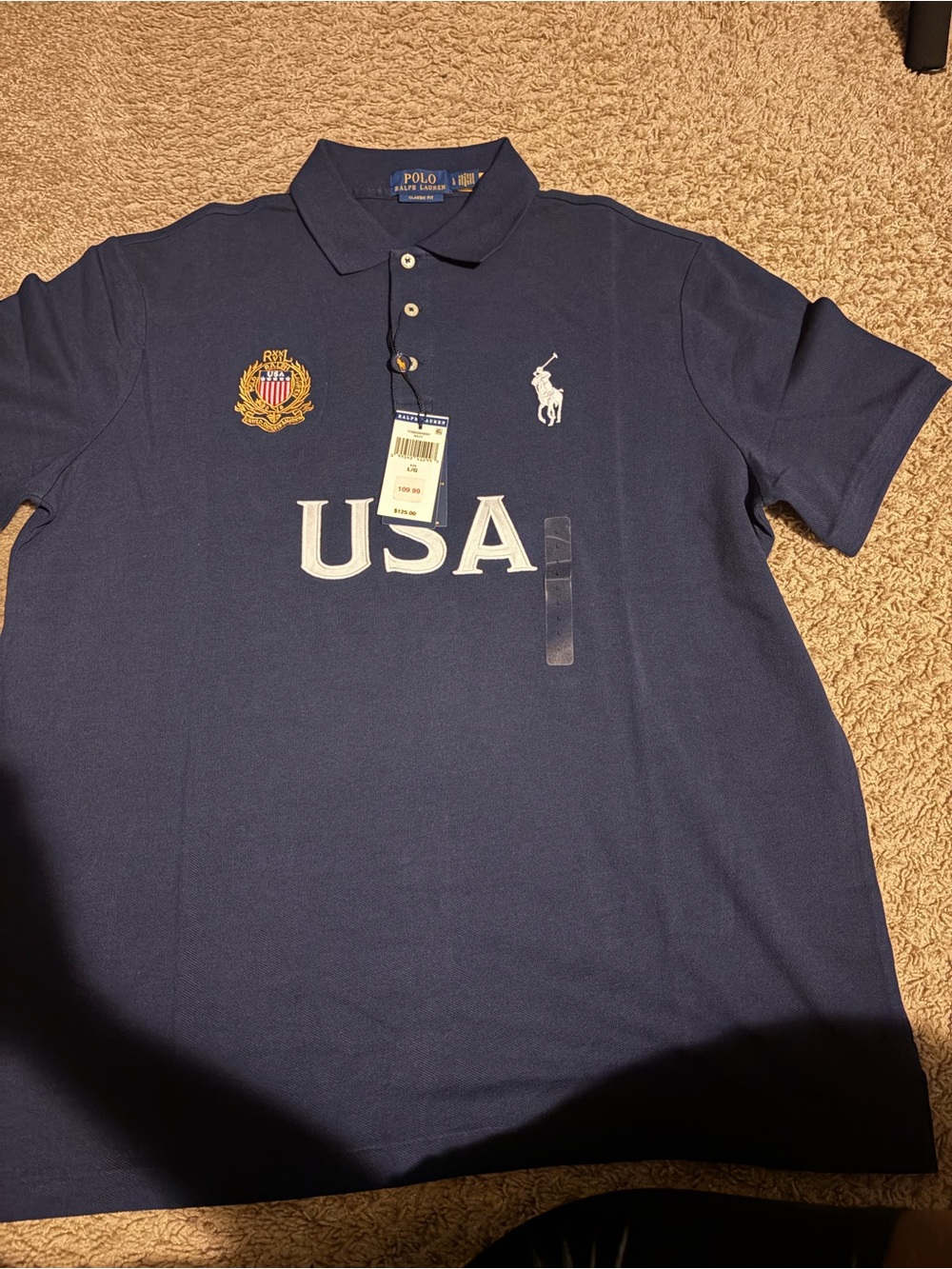 Polo by Ralph Lauren Navy USA Crest Embroidered Polo Shirt